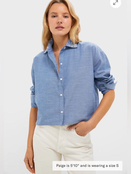 Tuckernuck Tops - New Tuckernuck Chambray Denim Embellished Cropped Jasper Button Down size small